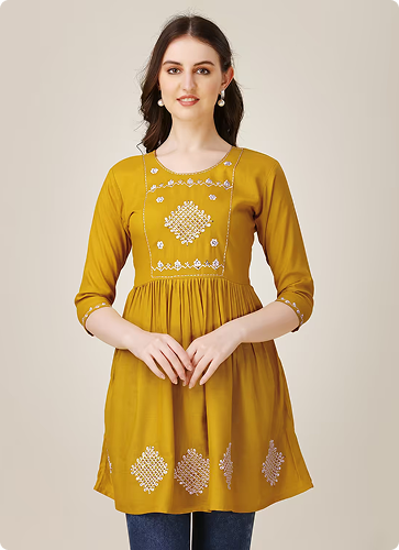 Yellow embroidered kurti